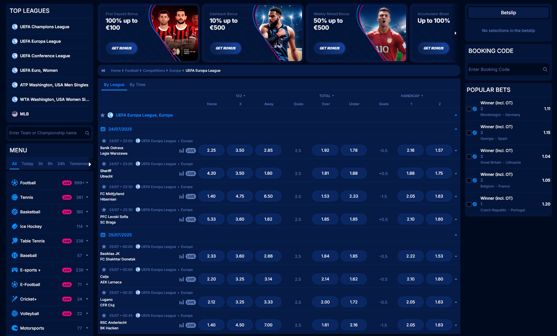 Screenshot der Live-Wetten-Plattform von Boomerang Bet